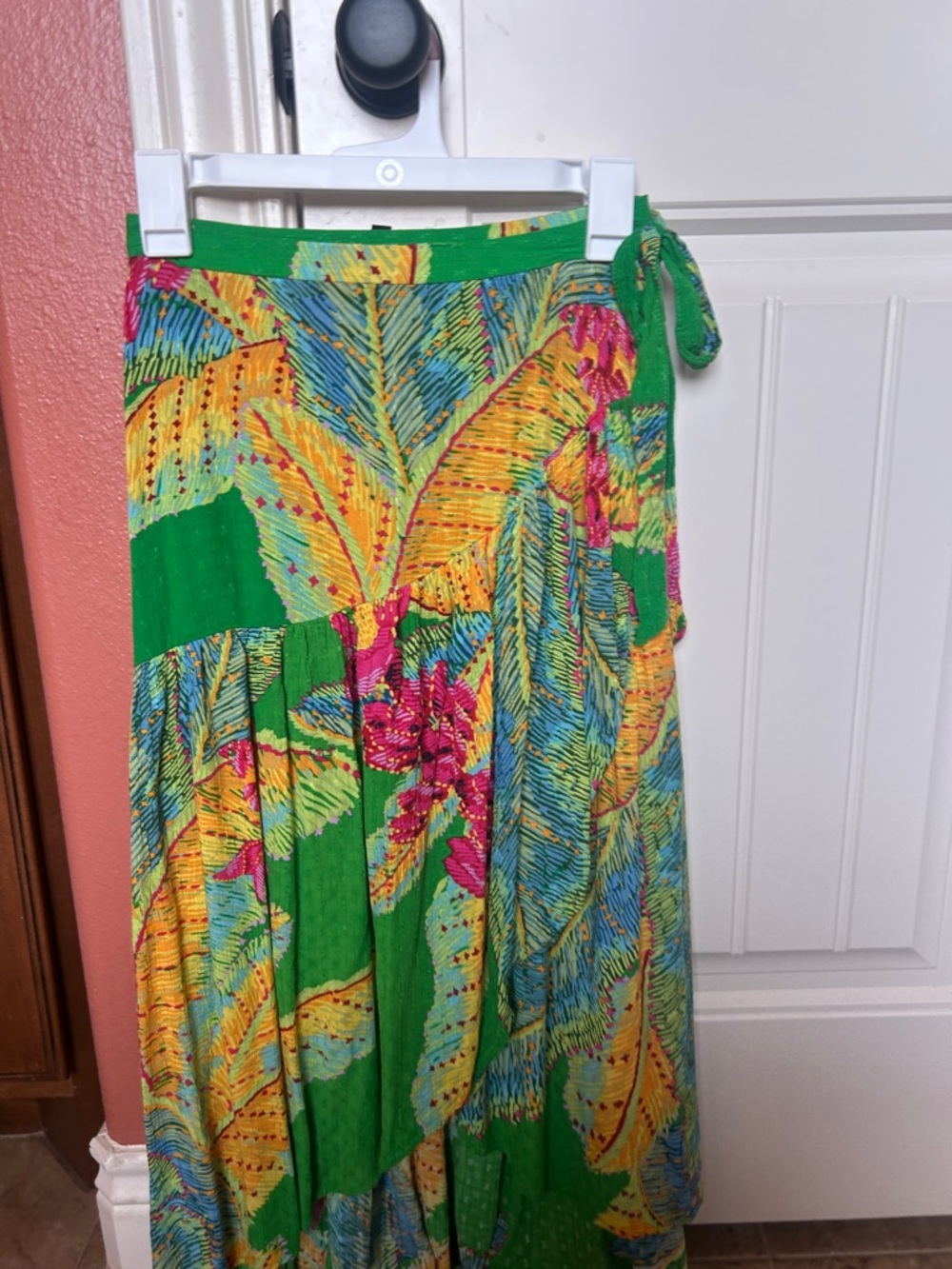 Cynthia Rowley Green Midi Skirt with Yellow & Pink Tropical Print